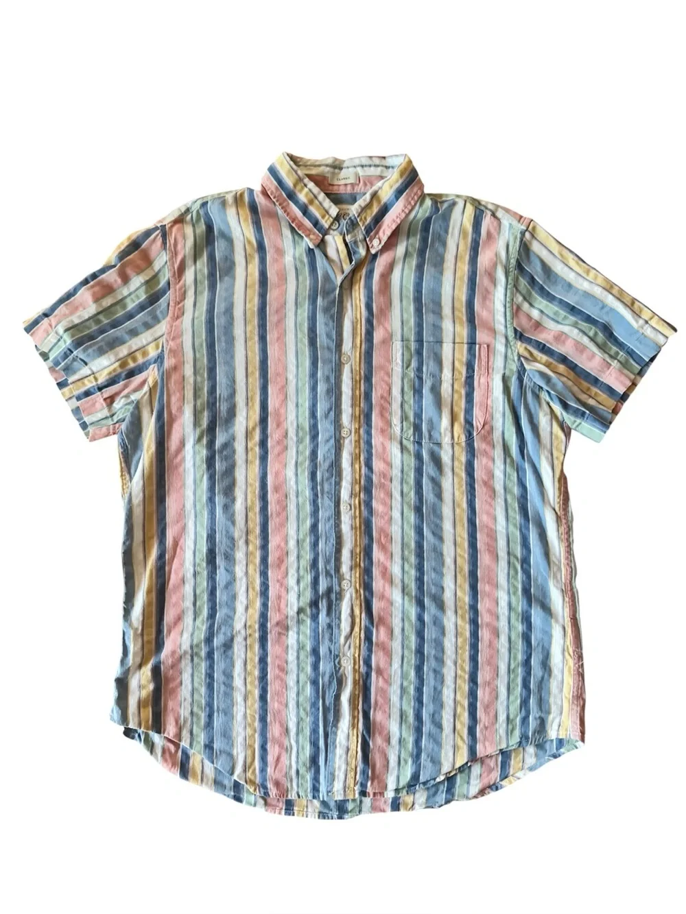 J. Crew Mens Pastel Striped Short Sleeve Button Down Collared Casual Shirt